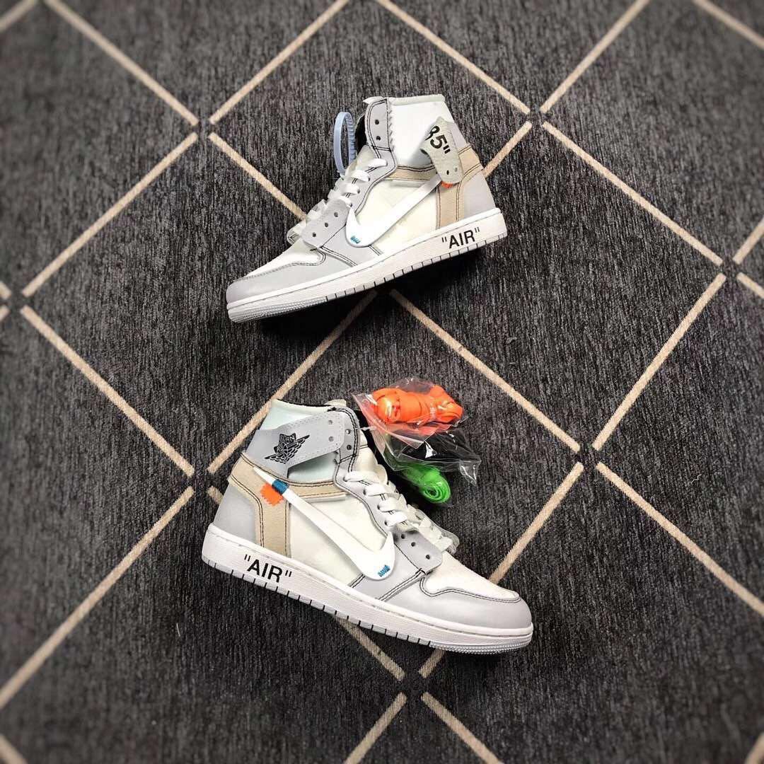 Jordan 1 High Off-White Style White Grey Sneakers