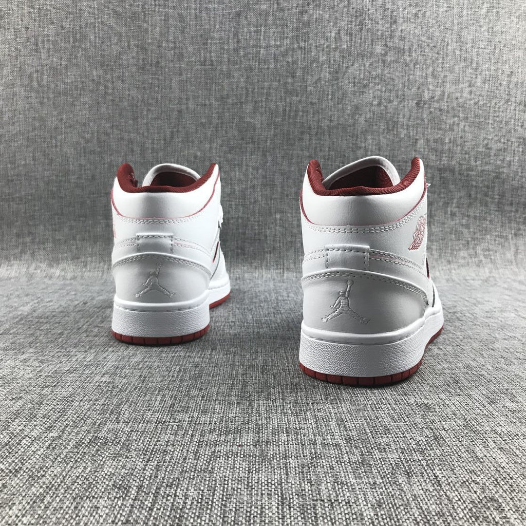 Air Jordan 1 Mid White and Red Sneakers 554725-103