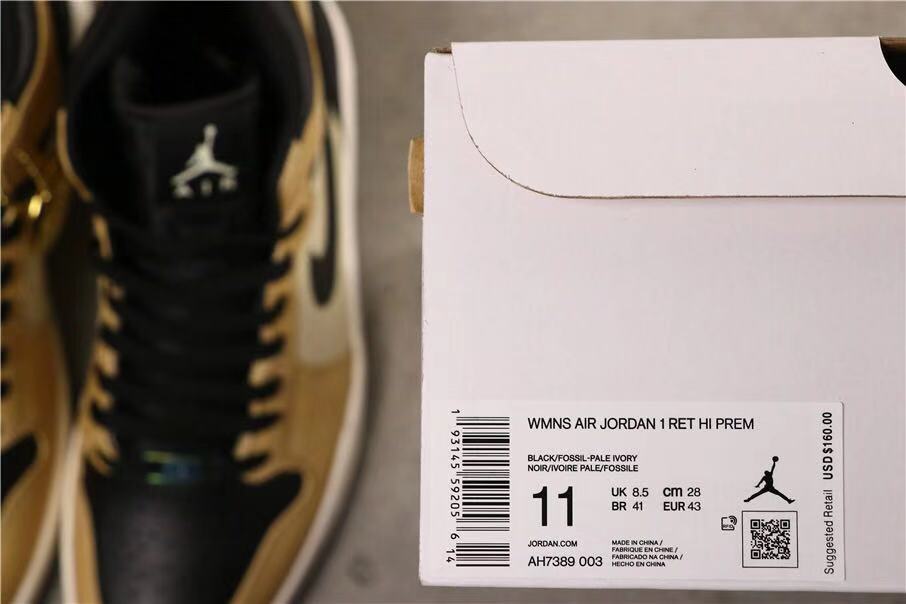Air Jordan 1 High Premium Black Fossil Pale Ivory Sneakers
