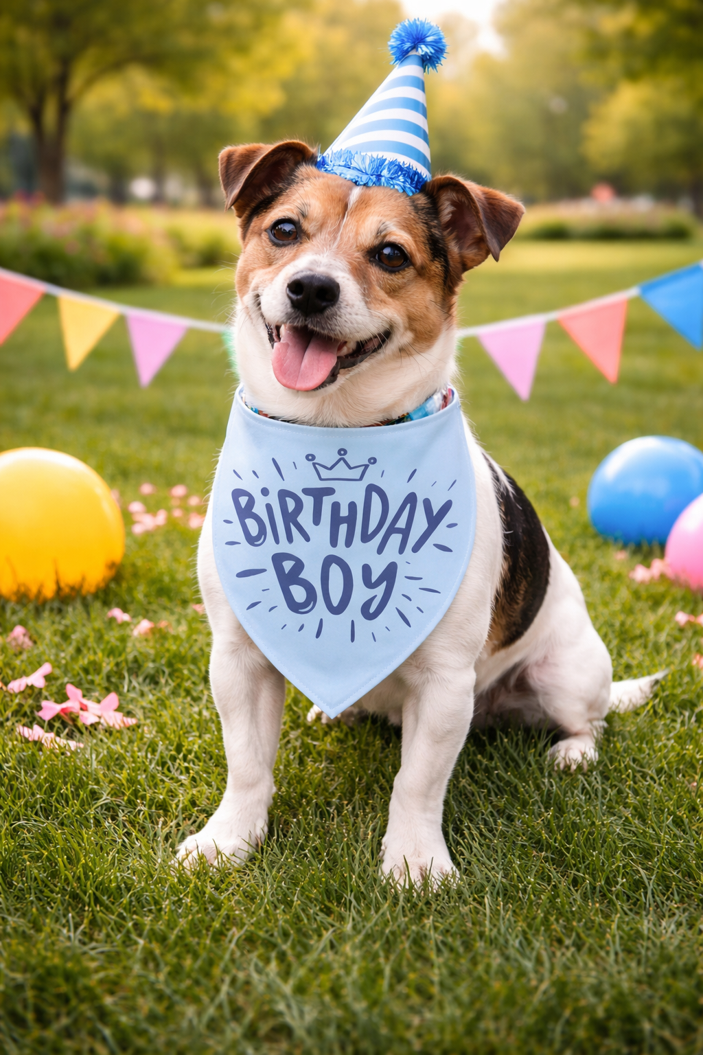 Parisian Pet 'Birthday Boy' Dog Bandana – Happy Birthday Pet Outfit, Fun Party Scarf for Dogs & Cats, Stylish & Comfy Celebration Clothing, Blue