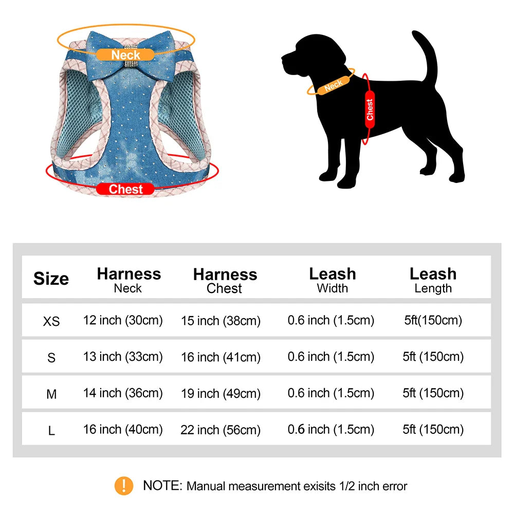 Denim Delight Mesh Harness & Leash Set - Fashionable Comfort for Small Breeds