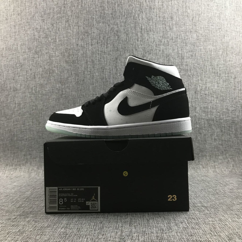 Air Jordan 1 Mid Sneakers Black White Mint BQ6931-103