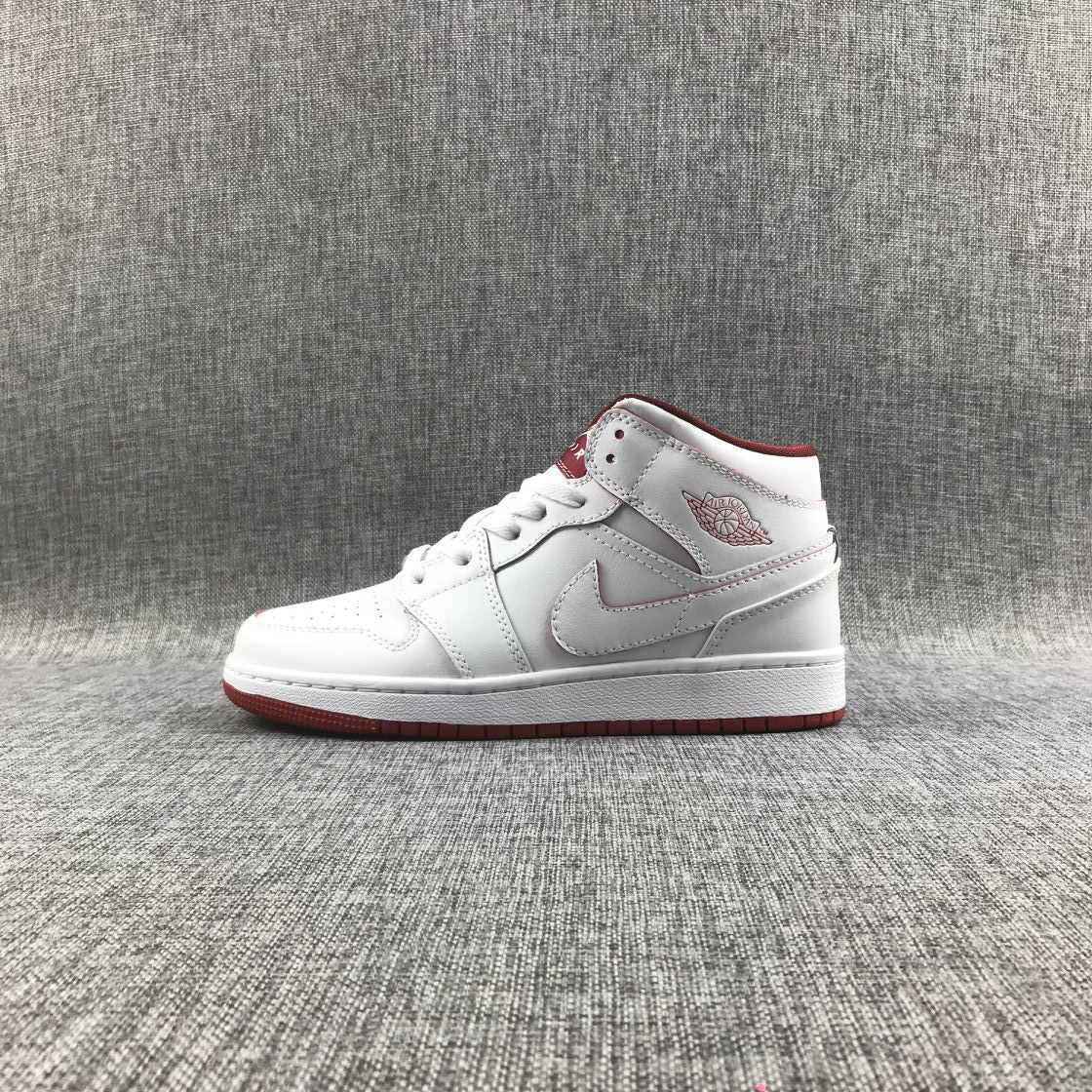 Air Jordan 1 Mid White and Red Sneakers 554725-103